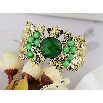 Golden Tone Emerald Green Crystal Rhinestone Frog Toad Bracelet Bangle Cuff