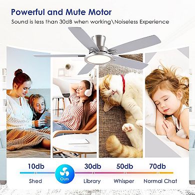 52'' Flush Mount Ceiling Fan with RGB Light,Reversible Mute Motor for Indoor,Party