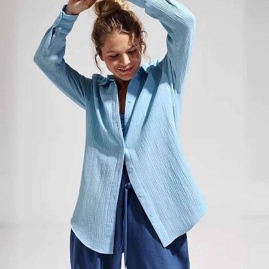 Women's Elegant Loose Shirt Office Casual Oversized Polo Collar Blouse Outfits