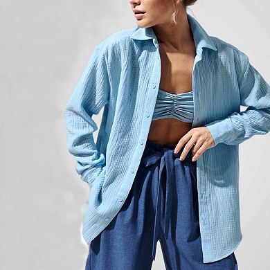Women's Elegant Loose Shirt Office Casual Oversized Polo Collar Blouse Outfits