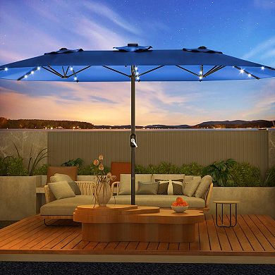 Elevate Your Outdoor Space 15FT Dual-Sided Patio Umbrella with LED Lights - LED Lights