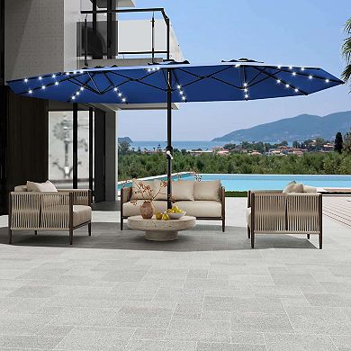 Elevate Your Outdoor Space 15FT Dual-Sided Patio Umbrella with LED Lights - LED Lights