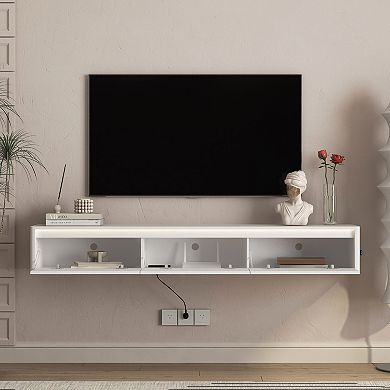 GOODSILO Wall-Mounted TV Console with Integrated LED Lighting and Built-in Power Socket