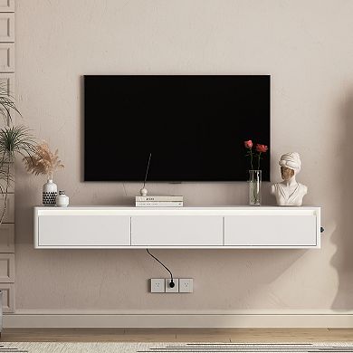 GOODSILO Wall-Mounted TV Console with Integrated LED Lighting and Built-in Power Socket