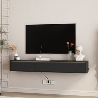 GOODSILO Wall-Mounted TV Console with Integrated LED Lighting and Built-in Power Socket