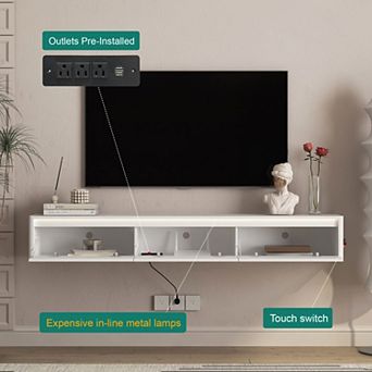 GOODSILO Wall-Mounted TV Console with Integrated LED Lighting and Built-in Power Socket