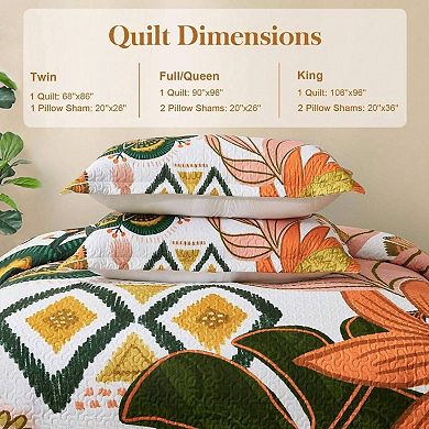 Bohemian Floral Reversible Quilt Set with 2 Shams for All Seasons