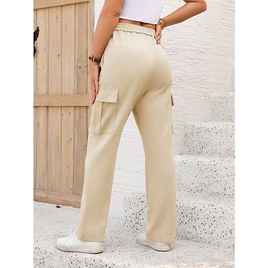 Women's Cargo Elastic Waist Casual Wide Leg Joggers with Pockets