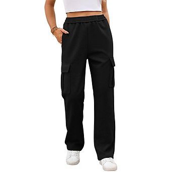 Women's Cargo Elastic Waist Casual Wide Leg Joggers with Pockets