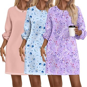 Ekouaer Three Pack Cotton Nightgowns for Women Long Sleeve Sleep Shirts for Women Comfy Soft