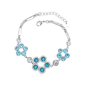 Blue Circle Petal Flower Arrangement Crystal Bracelet Bangle