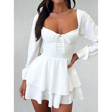 Seoria Long Sleeve Square Neck Fit and Flare Mini Dress