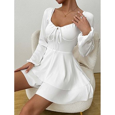 Seoria Long Sleeve Square Neck Fit and Flare Mini Dress
