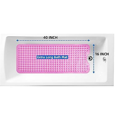 KSIZUIS Red Extra Long Non-Slip Bathtub Mat-39"x16"with Drain Holes&Suction Cups,Machine Washable