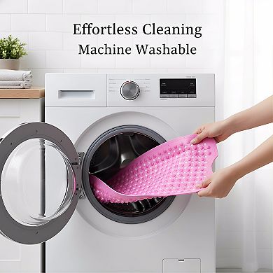 KSIZUIS Red Extra Long Non-Slip Bathtub Mat-39"x16"with Drain Holes&Suction Cups,Machine Washable