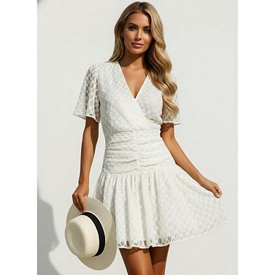 Women's Summer Casual Dresses Short Sleeve V-Neck Beach Vacation Dress