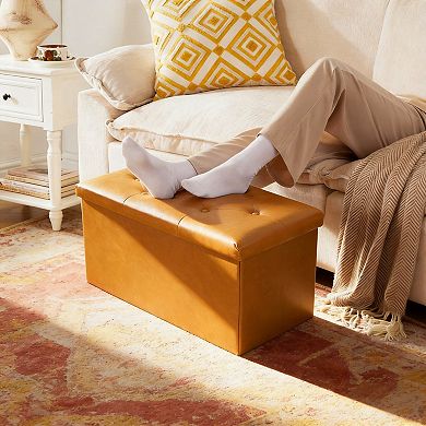 Folding Storage Ottoman Tufted Cube Seat with MDF Frame Linen Upholstery