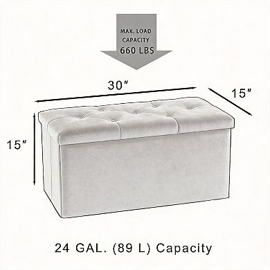 Folding Storage Ottoman Tufted Cube Seat with MDF Frame Linen Upholstery