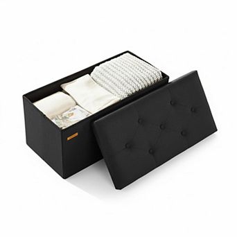 Folding Storage Ottoman Tufted Cube Seat with MDF Frame Linen Upholstery
