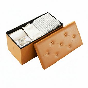 Folding Storage Ottoman Tufted Cube Seat with MDF Frame Linen Upholstery
