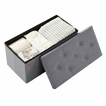 Folding Storage Ottoman Tufted Cube Seat with MDF Frame Linen Upholstery