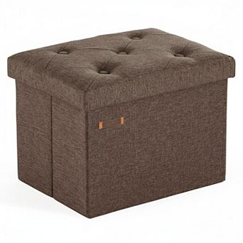Folding Storage Ottoman Tufted Cube Seat with MDF Frame Linen Upholstery