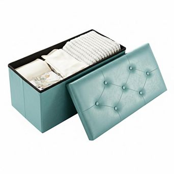 Folding Storage Ottoman Tufted Cube Seat with MDF Frame Linen Upholstery