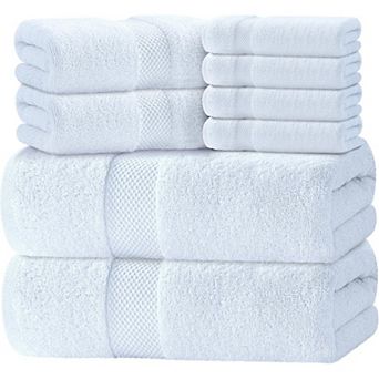 KSIZUIS 8 pc 100% Turkish Cotton Towel Set-2 Bath,2 Hand Towels & 4 Washcloths,700 GSM,White