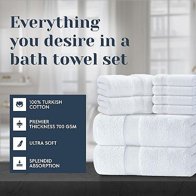 KSIZUIS 8-Piece 100% Turkish Cotton Towel Set-2 Bath,2 Hand Towels & 4 Washcloths,700 GSM,White