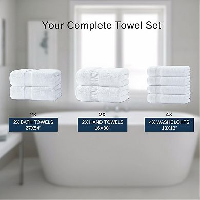 KSIZUIS 8-Piece 100% Turkish Cotton Towel Set-2 Bath,2 Hand Towels & 4 Washcloths,700 GSM,White