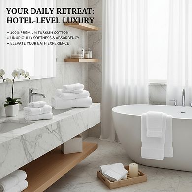 KSIZUIS 8-Piece 100% Turkish Cotton Towel Set-2 Bath,2 Hand Towels & 4 Washcloths,700 GSM,White