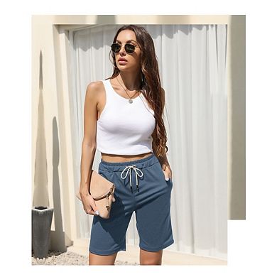 Women's Summer Shorts Drawstring Casual Lounge Sports Knee Length Short