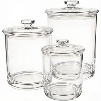 KSIZUIS Clear Plastic Apothecary Jar Set of 3 - 15, 30, & 60-oz Qtip & Cotton Ball Holders with Lids
