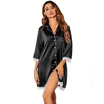 Ekouaer Satin Nightgowns for Women Sleepshirt Three Quarter Sleeve Nightshirts Boyfriend Sleepwear