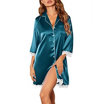 Ekouaer Satin Nightgowns for Women Sleepshirt Three Quarter Sleeve Nightshirts Boyfriend Sleepwear