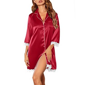 Ekouaer Satin Nightgowns for Women Sleepshirt Three Quarter Sleeve Nightshirts Boyfriend Sleepwear