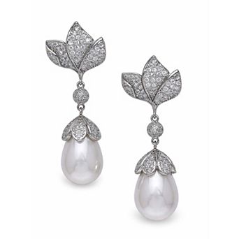 AGP PARIS Leaf Pavé Pearl Drop Earrings
