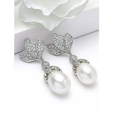 AGP PARIS Leaf Pavé Pearl Drop Earrings