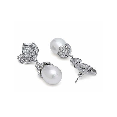 AGP PARIS Leaf Pavé Pearl Drop Earrings