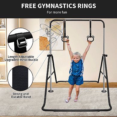 Merax Multi-Functional Adjustable Height Children's Horizontal Gymnastic Bar With Bear Rings