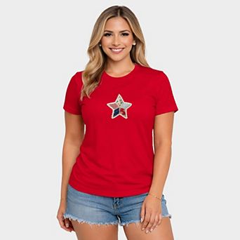 Patriotic Star Faux Patchwork - Women's Short Sleeve Graphic T-Shirt