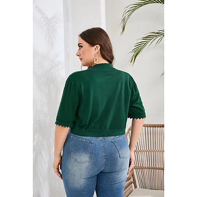 Women's Plus Size Short Sleeve Shrugs Cropped Cardigan Open Front Bolero