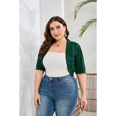 Women's Plus Size Short Sleeve Shrugs Cropped Cardigan Open Front Bolero