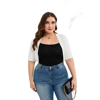 Women's Plus Size Short Sleeve Shrugs Cropped Cardigan Open Front Bolero