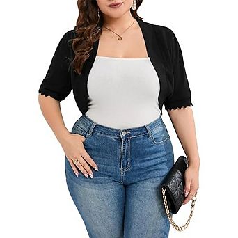 Women's Plus Size Short Sleeve Shrugs Cropped Cardigan Open Front Bolero