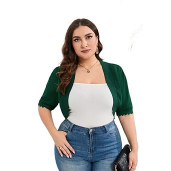 Women's Plus Size Short Sleeve Shrugs Cropped Cardigan Open Front Bolero