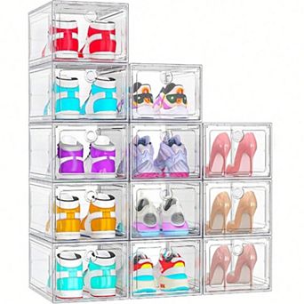 Clear Shoe Storage Boxes with Magnetic Doors for Sneakers, Boots, and More