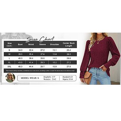 Zeagoo Women's Lightweight Round Neck Long Puff Sleeve Knitted Pullover Sweater Tops