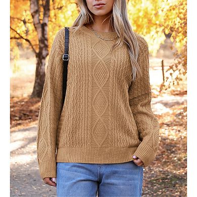 Zeagoo Women's Cable Knit Fisherman Sweater Long Sleeve Crewneck Vintage Pullover Tops