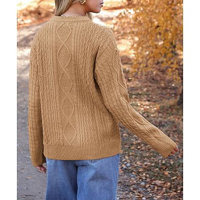 Zeagoo Women's Cable Knit Fisherman Sweater Long Sleeve Crewneck Vintage Pullover Tops